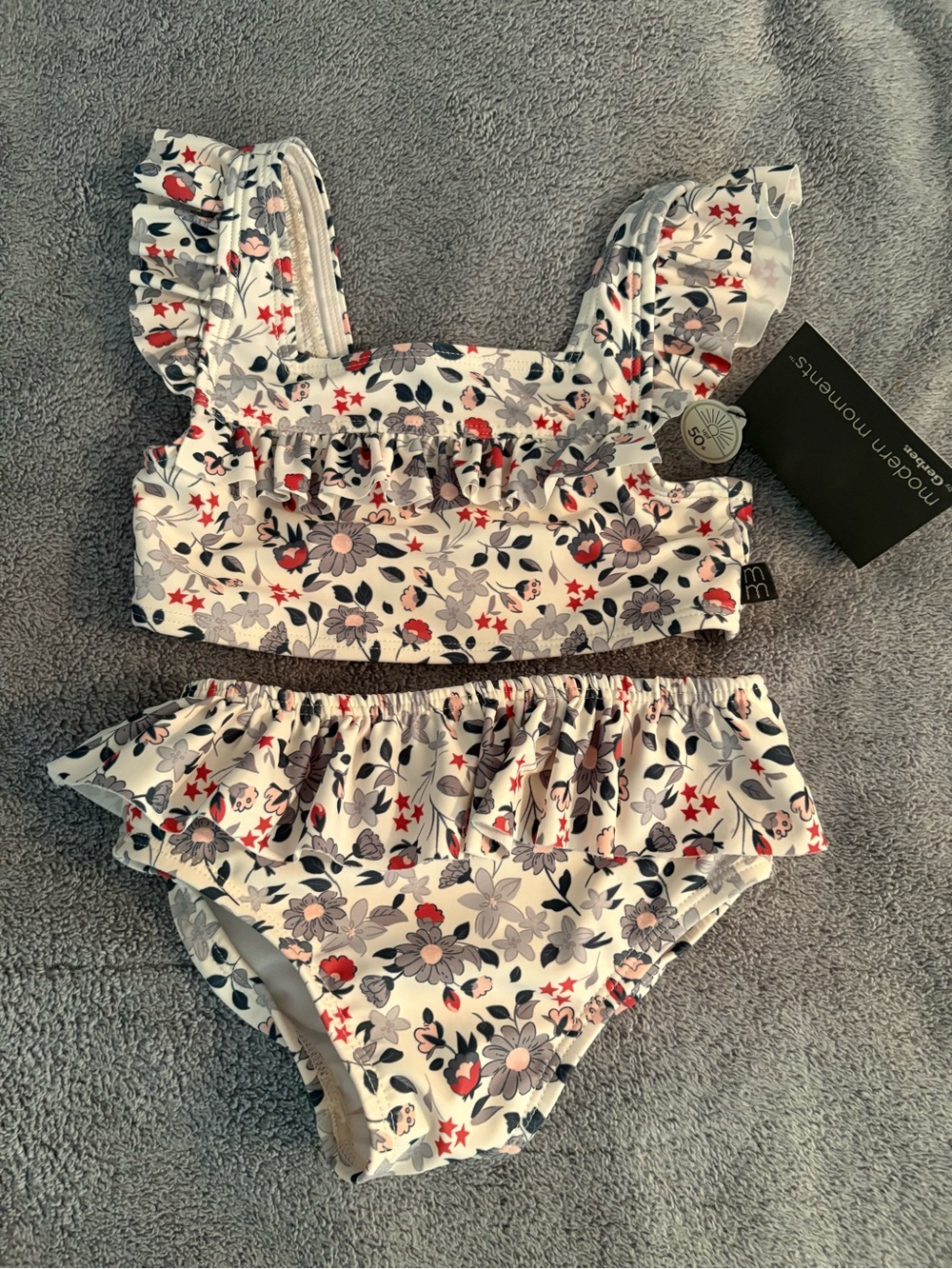 NWT Modern Moments By Gerber Toddler Bikini Swimsuit 2T Ivory Floral UPF-50